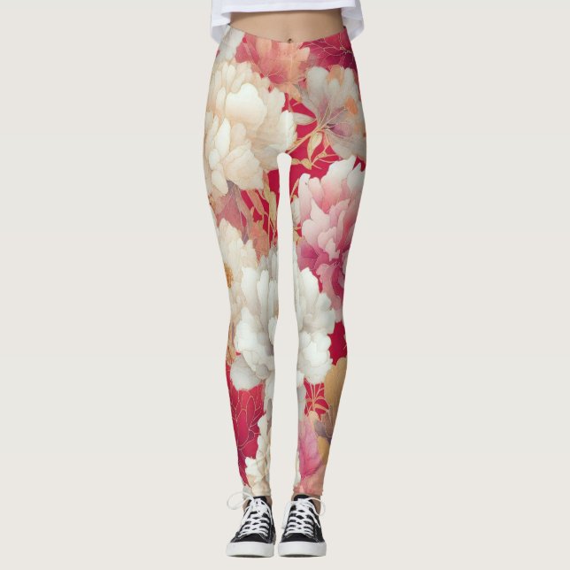 Leggings Rojo floral elegante (Anverso)