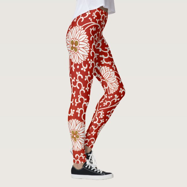 Leggings Rojo Floral Vibrante Ornate Patrón Clásico (Derecha)