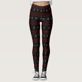 Leggings Rojo floral y rayas negras