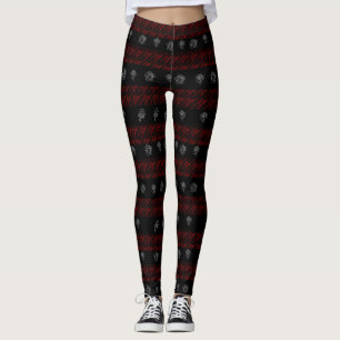 Leggings Rojo floral y rayas negras