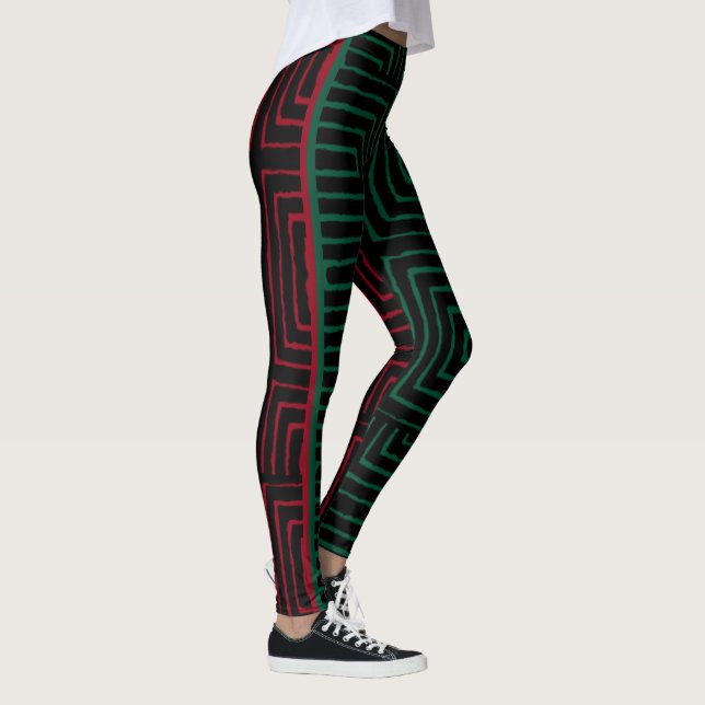 Leggings Rojo Maze verde rojo tela de barro africano (Derecha)