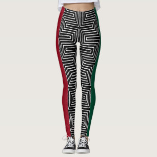 Leggings Rojo Maze verde rojo tela de barro africano