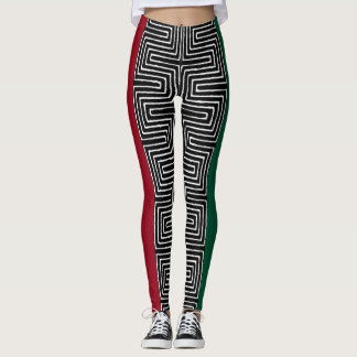 Leggings Rojo Maze verde rojo tela de barro africano