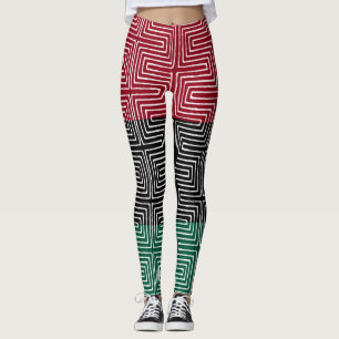 Leggings Rojo Maze verde rojo tela de barro africano