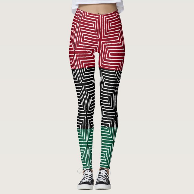 Leggings Rojo Maze verde rojo tela de barro africano (Anverso)