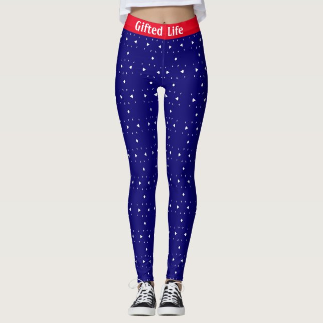 Leggings Rojo moderno, azul real y blanco (Anverso)