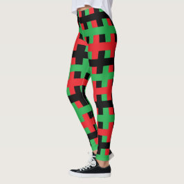 Leggings Rojo, negro abstracto y verde