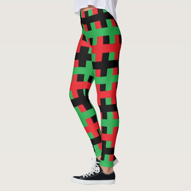 Leggings Rojo, negro abstracto y verde (Izquierda)