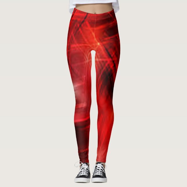 Leggings Rojo Negro collages modernos chic hipster artístic (Anverso)