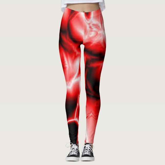 Leggings Rojo Negro collages modernos chic hipster artístic (Anverso)