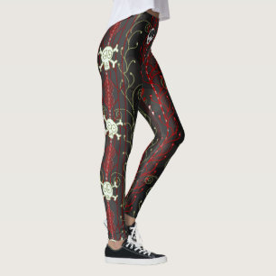 Leggings Rojo, Negro Estético Gótico Positivo Calavera de P