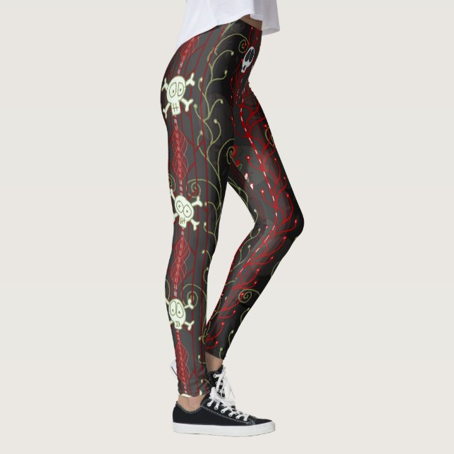 Leggings Rojo, Negro Estético Gótico Positivo Calavera de P (Derecha)