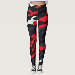 Leggings Rojo Negro Gris Blanco Patrón de Camuflaje Camo