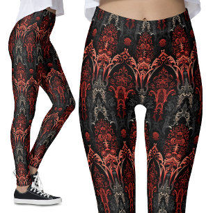 Leggings Rojo, Negro, Gris Gótico Filigree Lace