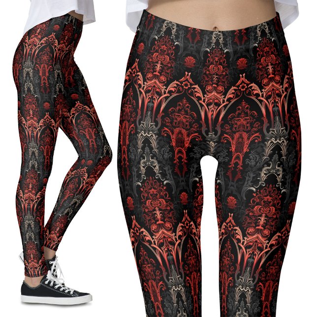 Leggings Rojo, Negro, Gris Gótico Filigree Lace (Subido por el creador)