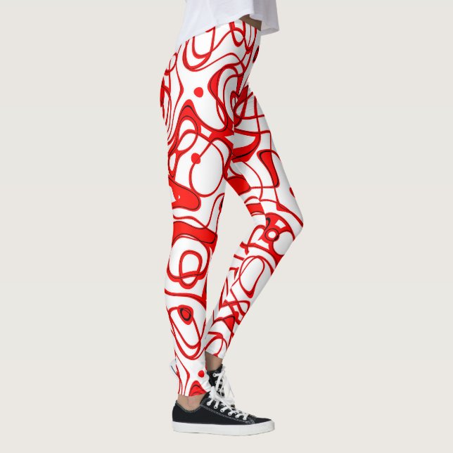 Leggings Rojo, Negro y Blanco Abstracto (Derecha)