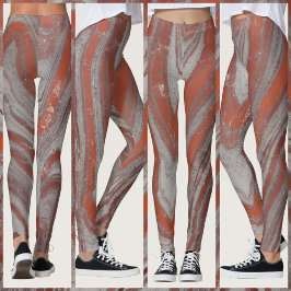 Leggings Rojo Óxido y Gris Onda Natural Abstracta