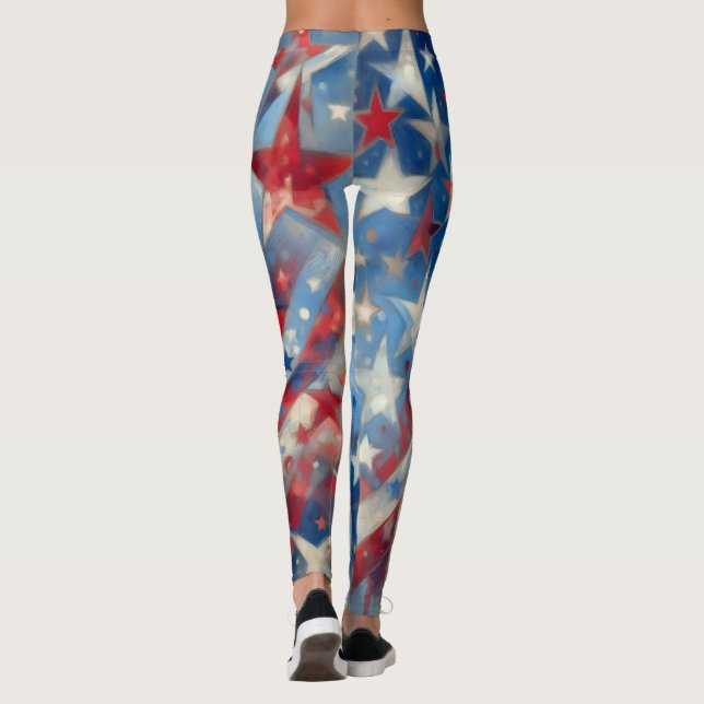 Leggings Rojo patriótico, blanco y azul 4 de julio (Reverso)