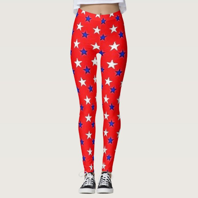 Leggings Rojo patriótico con estrellas leggadoras (Anverso)