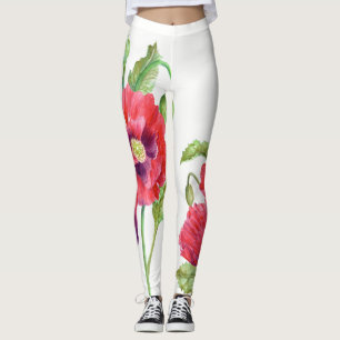 Leggings Rojo Poppies Arte Floral