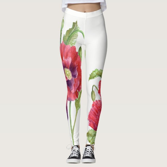 Leggings Rojo Poppies Arte Floral (Anverso)