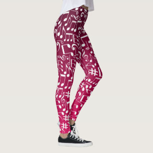 Leggings Rojo Púrpura Burgundy Rico con Notas Musicales Bai