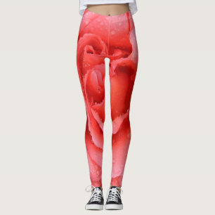 Leggings Rojo Romántico Rosa Gotitas de Agua de Rosa
