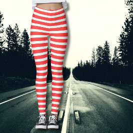 Leggings Rojo rosado y blanco simple rayado horizontal