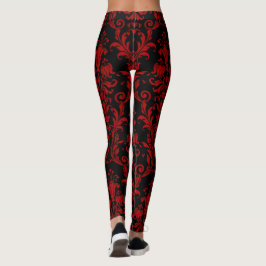 Leggings Rojo Sobre Bizcocho Floral Negro