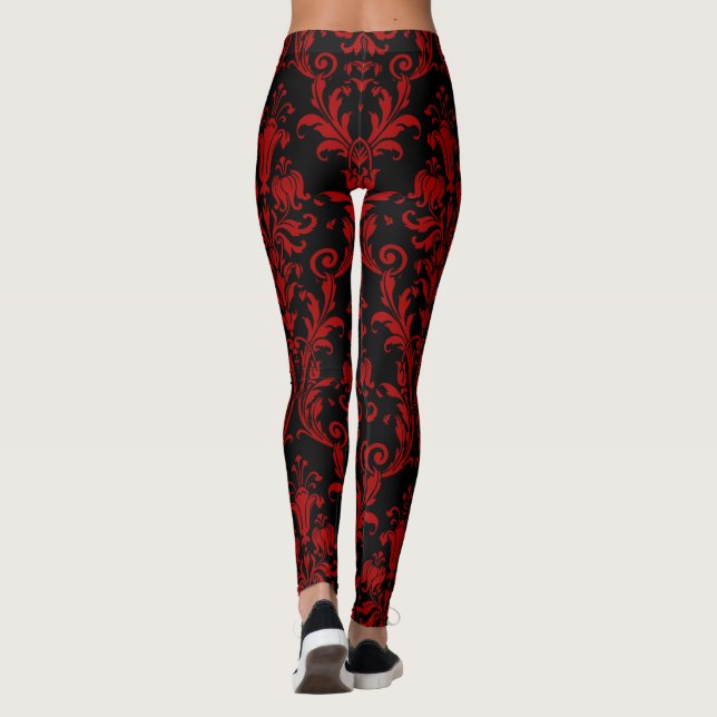 Leggings Rojo Sobre Bizcocho Floral Negro (Reverso)