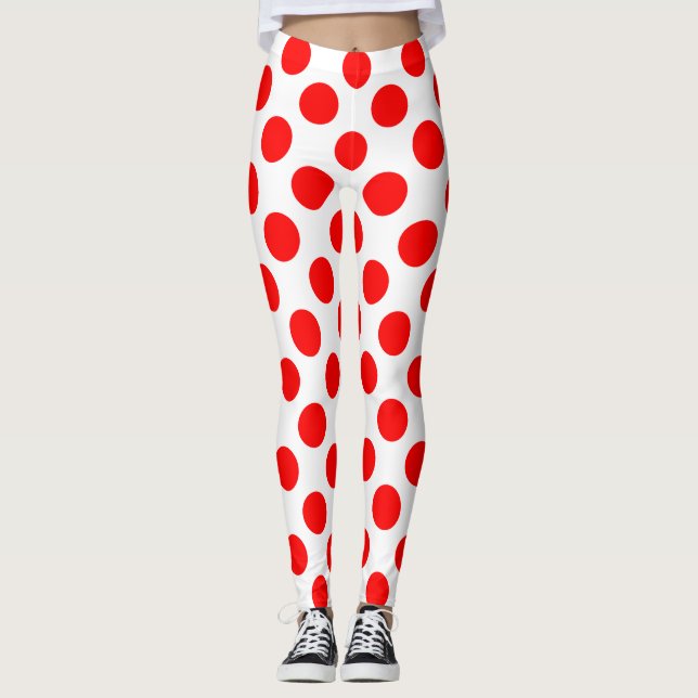 Leggings Rojo sobre puntos de polka de gran tamaño blanco (Anverso)