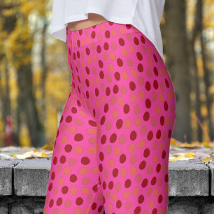 Leggings Rojo vibrante y Rosa patrón de punto de polka rojo