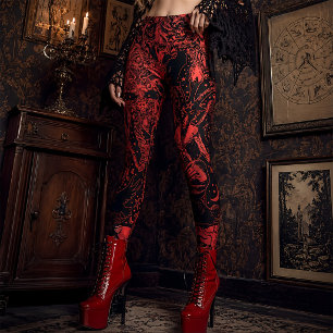 Leggings Rojo Victoriano Gótico Baphomet Místico