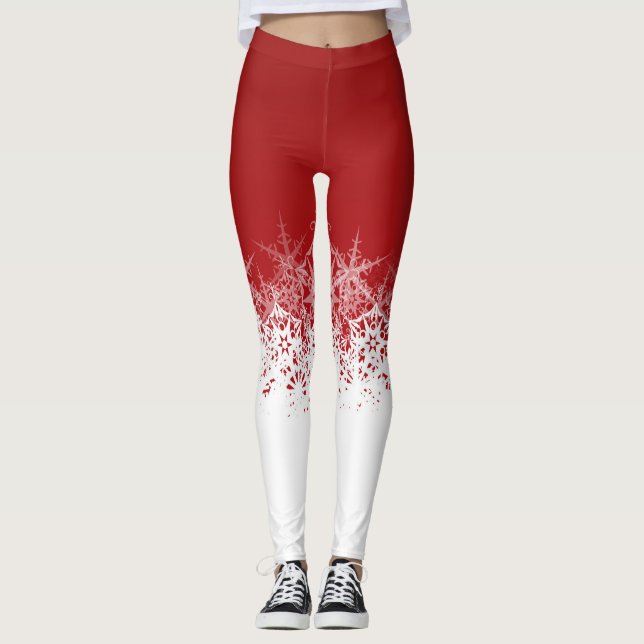 Leggings Rojo y blanco con copos de nieve (Anverso)