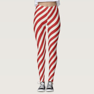 Leggings Rojo y crema beige blanco raya Navidad vacaciones 