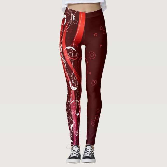 Leggings Rojos y blanco abstractos (Anverso)