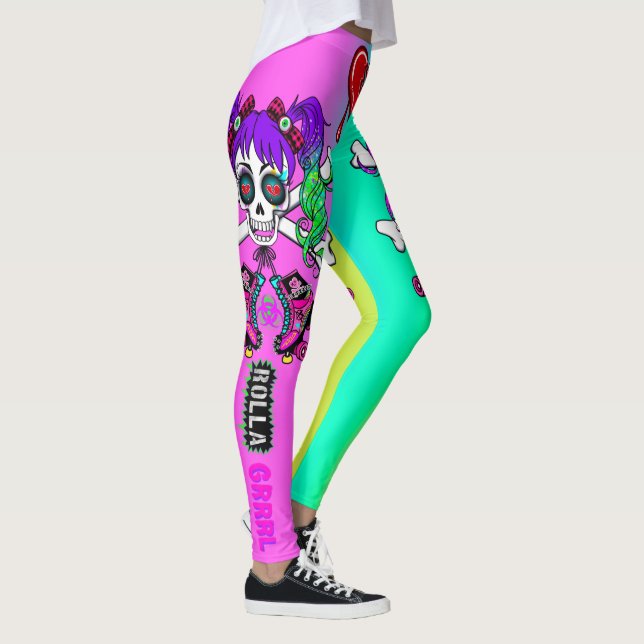 Leggings Rolla Grrrl Punk Rock inspiró Coloridas Leyendas (Derecha)