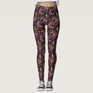 Leggings Romance Oscuro Luna Celestial Morado Dorado