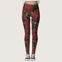 Leggings Romance vintage: William Morris Tapestry Red Rose