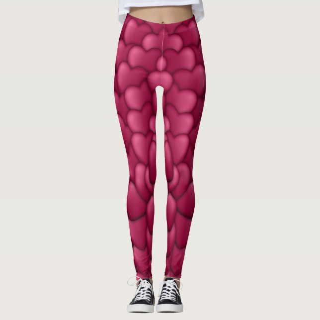 Leggings Romantic 3D Red Hearts Pattern-32322 (Anverso)