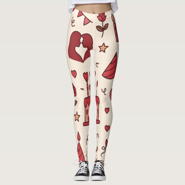 Leggings Romantic Celebration Doodle Pattern (Anverso)