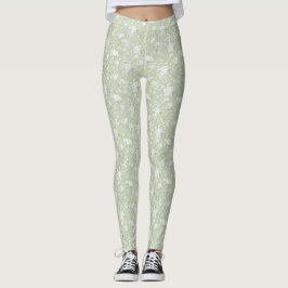 Leggings Romantic Green White Flowers