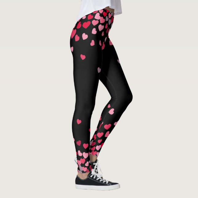 Leggings Romántico Girly Rosa Corazones De Amor En Negro (Derecha)