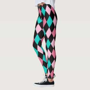 Leggings Rombos de arcoiris pastel Harlequin azul rosado ne