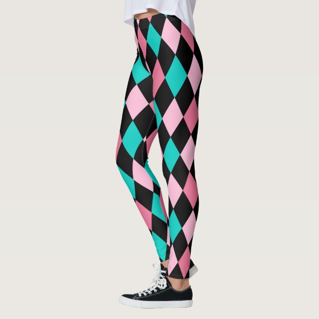 Leggings Rombos de arcoiris pastel Harlequin azul rosado ne (Izquierda)