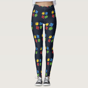 Leggings Rompecabezas Azul Amarillo Rojo Verde Conciencia d