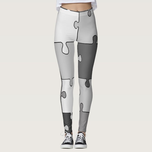 Leggings Rompecabezas gris de los tonos del rompecabezas (Anverso)