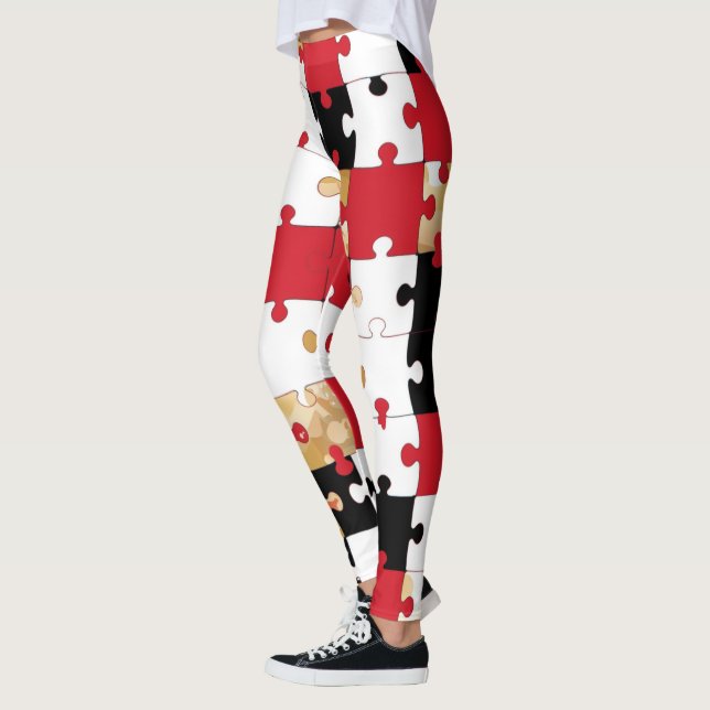 Leggings Rompecabezas Patrón Rojo Negro Dorado  (Izquierda)