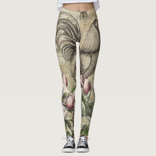 Leggings Rooster Garden Flower Butfly Art