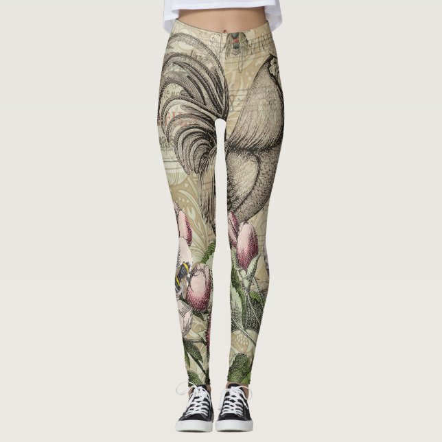 Leggings Rooster Garden Flower Butfly Art (Anverso)